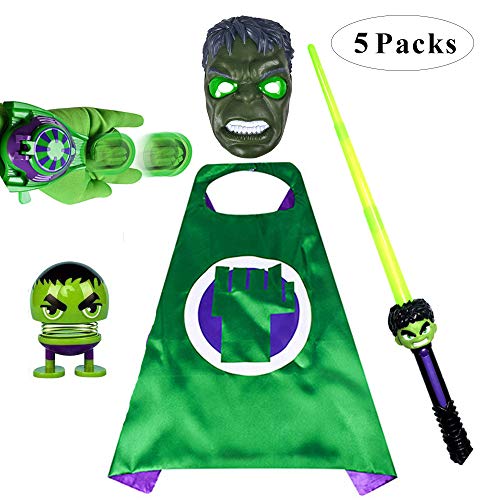 Fundisinn Cartoon Superhero Costume 4 Packs Light Mask & Satin Cape &