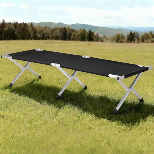 Image of Portable Folding Camping Cot,Lightweight Camping Cots for Adults,Folding Tent Camp Cot Bed,Indoor Outdoor Travel Sleeping Cots,with Carrying Bag,for Patio Hiking Picnic Beach Fishing (Army Black)