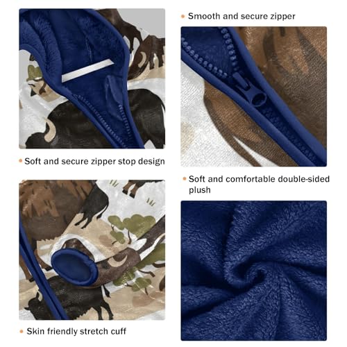 Bison Pattern Print on Fabric Toddler Fleece Jacket Girl Boys Hooded Fleece Jacket Coat Warm Outwear Zip-up 3-10T3