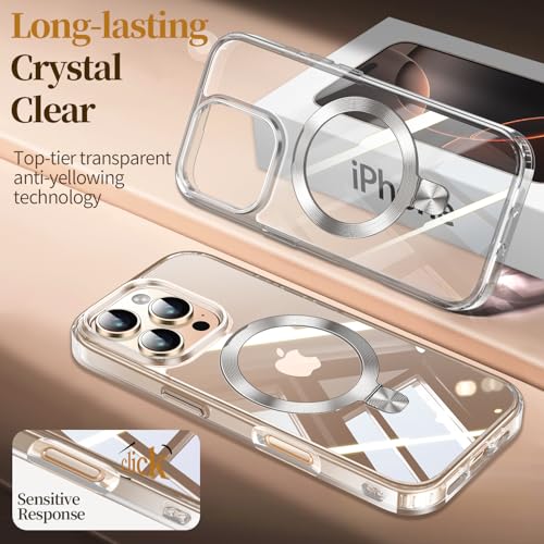 Image of ESTPEAK CD Mag-Stand Case for iPhone 16 Pro Max Case with Invisible Magnetic Ring, [Compatible with MagSafe] [Never Yellowing] Top Clear Phone Case Cover for iPhone 16 ProMax 6.9 inch, Clear