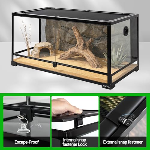Image of REPTI ZOO 50 Gallon Reptile Glass Tank Terrarium 2 in 1 Side Meshes and Side Glasses Double Hinge Door with Screen Ventilation Tempered Glass 36 inch x 18 inch x 17.75 inch