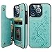 Vaburs Compatible with iPhone 13 Pro Case Wallet with Card Holder, Embossed Butterfly Pattern PU Leather Double Buttons Flip Shockproof Protective Cover for Magnetic Car Mount 6.1 Inch (Green)