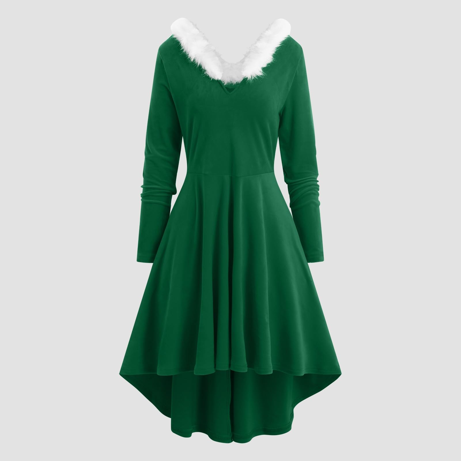Vestiti Natale-Abito Natale-Abito Asimmetrico A Maniche Lunghe con Scollo A V E Patchwork Natalizio da Donna