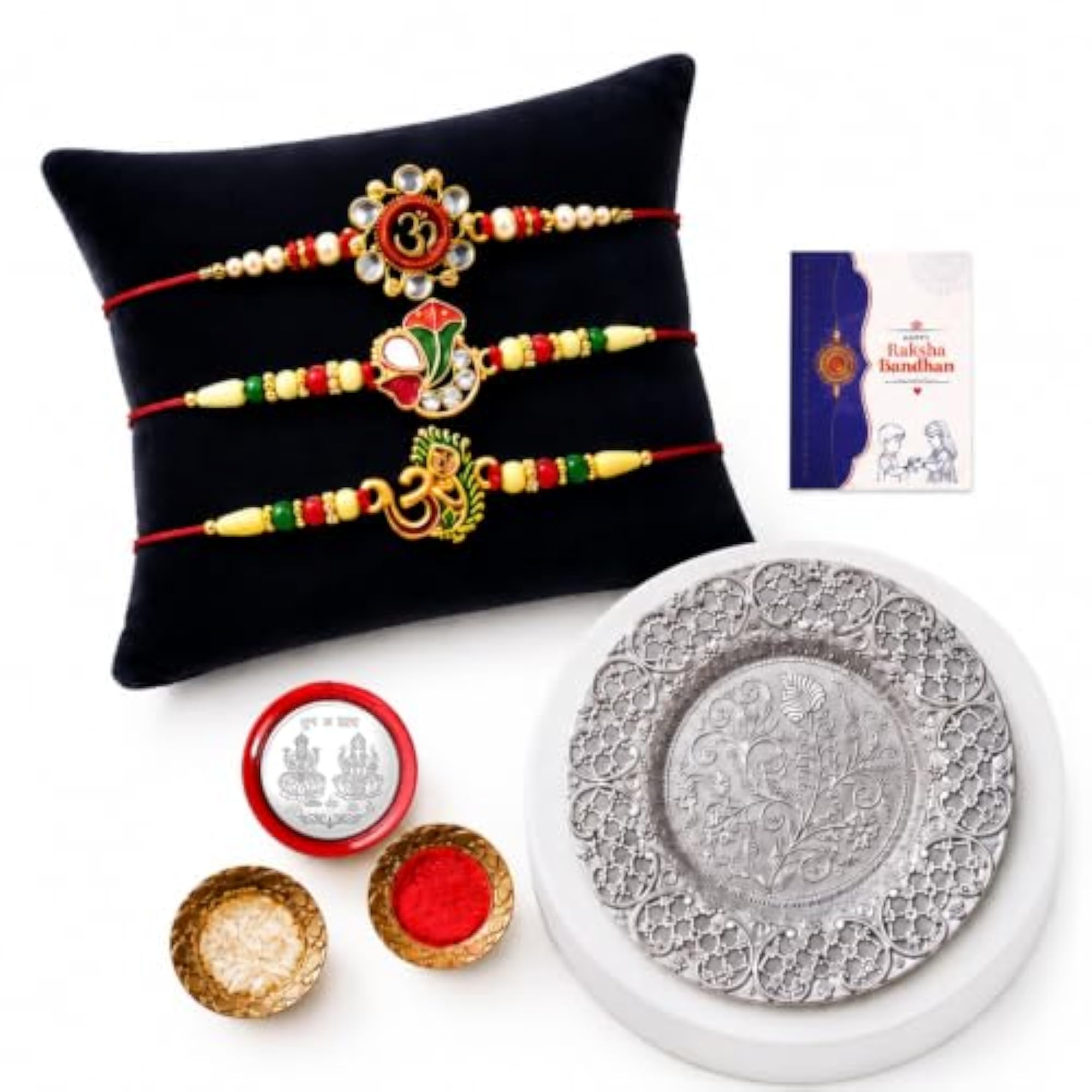 Multicolor Rakhi with Pooja Thali for Brother