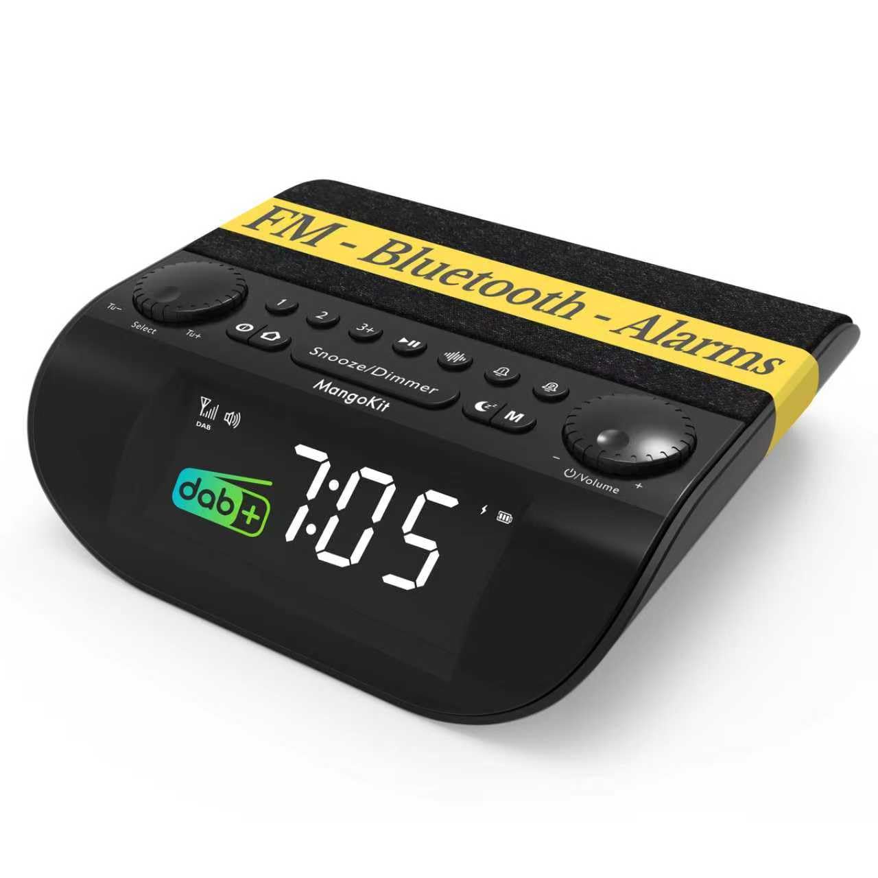 UP-Pro Radio Despertador Dab+/FM con Bluetooth, Alarma Potente de 90 dB para Dormilones, Doble Alarma, Snooze, 9 Ruido Blanco, Altavoces Estéreo, Pantalla Grande Totalmente Regulable | Negro