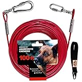 Tie Out Cable for Large Dog 100ft Dog Runner for Yard Dog Run Leash Heavy Duty Reflective Lead Holds...