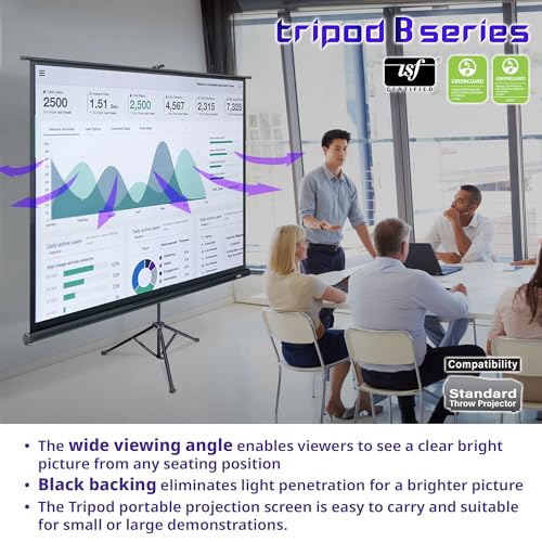 Elite Screens Tripod B, 50-INCH 1:1, Lightweight Pull Up Foldable Stand, Manual, Movie Home Theater Projector Screen, 4K / 8K Ultra HDR 3D Ready, US Based Company 2-Year Warranty, T50SB - Black
