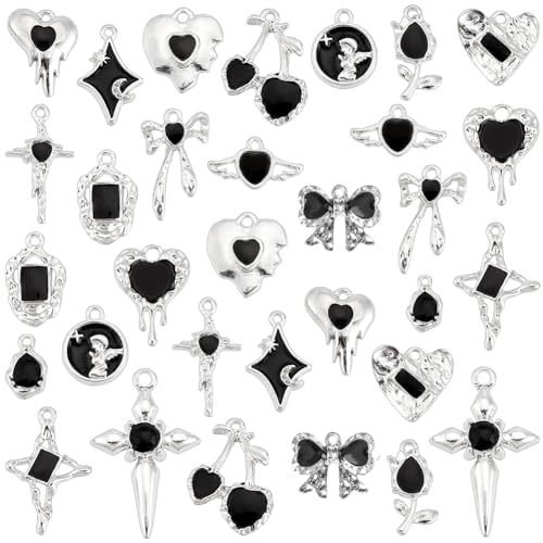 Breloques gothiques émail noir PH PandaHall | 32 pièces en alliage pour bijoux DIY