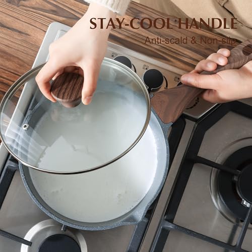 image for SENSARTE Nonstick Sauce Pan with Double Spout, 3.0 Quarts Swiss Granit