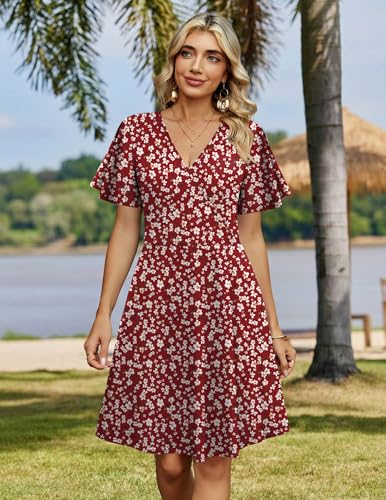Image of Zeagoo Womens Summer Dresses Wrap V Neck Dress Floral A-Line Ruffle Sleeve Casual Sundress with Pockets 2026