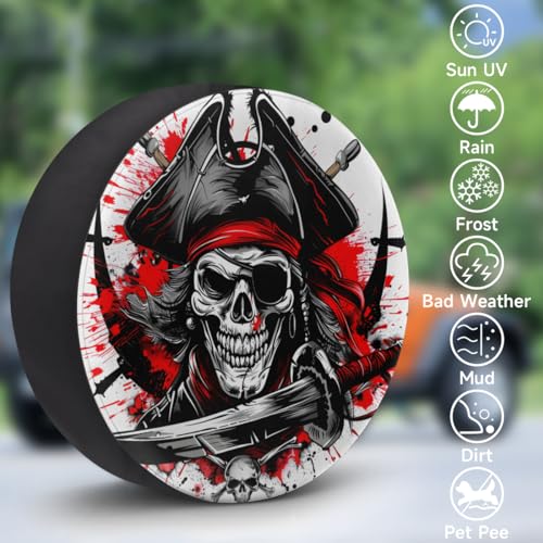 Image of Spare Tire Cover for RV Trailer, Skull Pirate Tire Covers Universal Fit for Travel Trailer Camper Jeep RV SUV Truck Waterproof Wheel Cover (17 inch for Diameter 31 inch - 33 inch)