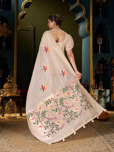 Image of SWORNOF Women's Pure Silk Saree With Blouse Piece