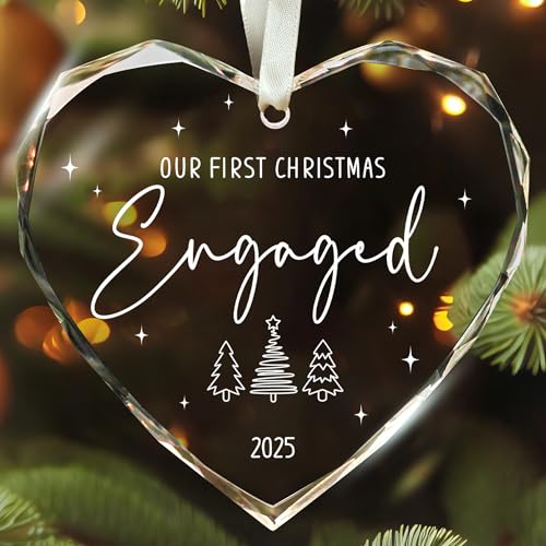 SUCHAGIFT Engagement Gifts for Couples - Engagement Gift for Women, Her, Bride to Be - Newly Engaged Gifts for Her - Just Engaged Gift for Her, Friends - Glass Our First Christmas Ornament 2025