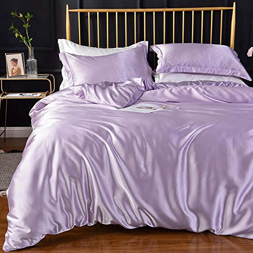 Geekcook Housse de Couette 220x240,Lit d'été de léger en Soie glacée Drap de lit en Tencel Quatre pièces en Satin de Soie Nu-Taro Violet_Drap de lit 2.0m (Housse de Couette 220x240cm) Cover