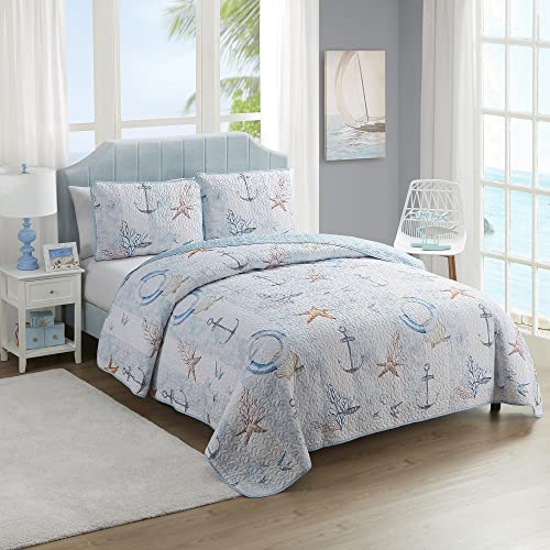 Sweet Home Collection Quilt King Size Embroidered Oversized Soft And Luxurious Quilt Set With Shams, King, Ocean Breeze #TOP6