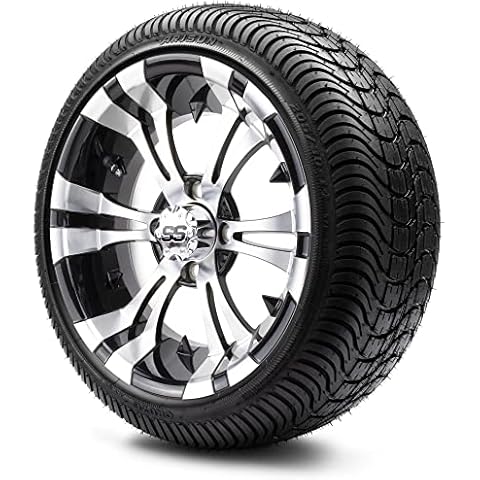 MODZ® Vampire Machined Black 14" Golf Cart Wheels and Arisun Cruze (205/30-14) Low Profile DOT Golf Cart Tires Combo - Set of 4 Cover