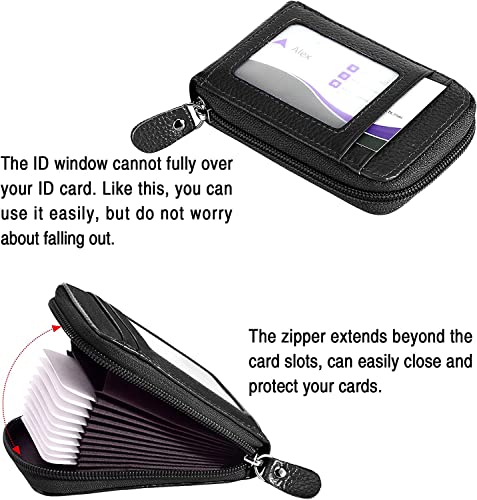 Image of VOGARD Premium Leather Slim Zipper Business /Credit Card Case Holder with Clear Photo Slot, Security Travel Wallet (Pop78-Black, Unisex)