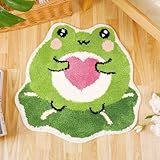 FGCOGOD Frog Bath Mat, Frog Bathroom Rug Non-Slip for Shower, Soft and Absorbent Microfiber Tub Rug with Lotus Leaf, Cute Animal Shaped Washable Floor Mats for Kids Bedroom, Green