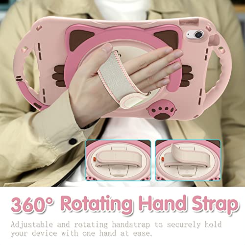 Kiq For New Ipad 10.9 10Th Generation Case For Kids, Heavy Duty Rugged Protection Cute Kid-Friendly Handle Stand Shoulder Strap For Apple Ipad 10.9 Inch 2022 Model - Cat Shield Pink #TOP4