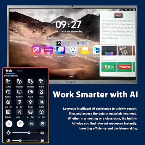 Image of 65 inch Touchscreen AI Smart Board, Google EDLA Certified Electronic Whiteboard 4K UHD Display Interactive Whiteboard for Office Classroom, Android 14, 8GB+128GB, Wireless Casting,Grey