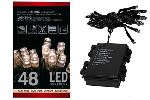 GDWorld Lichterkette 48 LED für innen außen Batterie Betrieb Timer