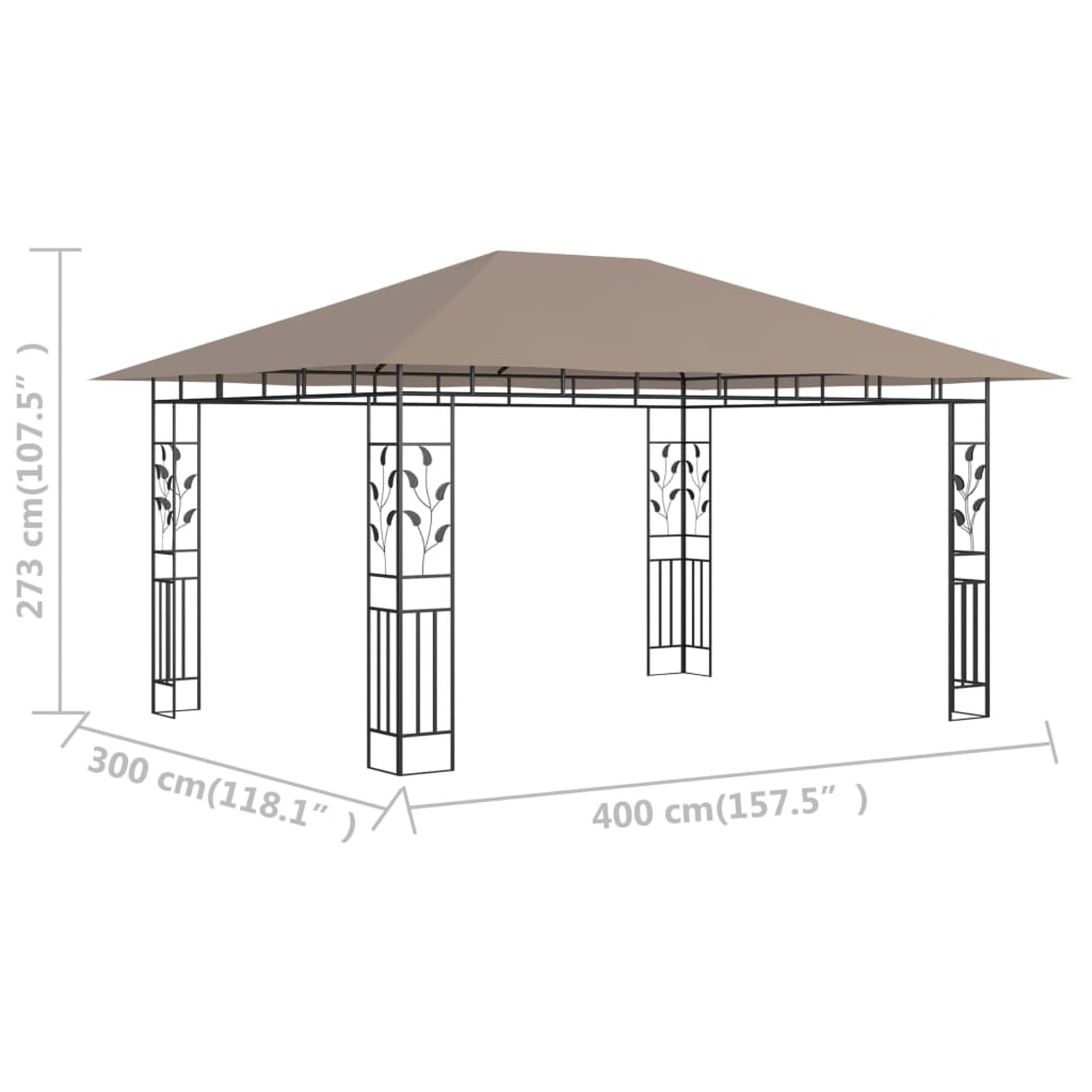 Gazebo con Zanzariera 4x3x2,73 m Talpa 180 g/m²,Gazebo Pergola Con Telo Impermeabile Richiudibile E Struttura Rettangolare In Acciaio Inossidabile Ad Alta Densità, Per Arredo Giardino, Terraz