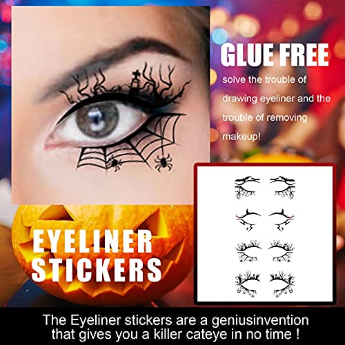 4 Pairs Halloween Eye Shadow Stickers Eyeliner Decals Spider Web Skull Bat Temporary Tattoo Stickers Face eye Makeup Stickers for Women Girls Halloween Masquerade Party. - Image 4