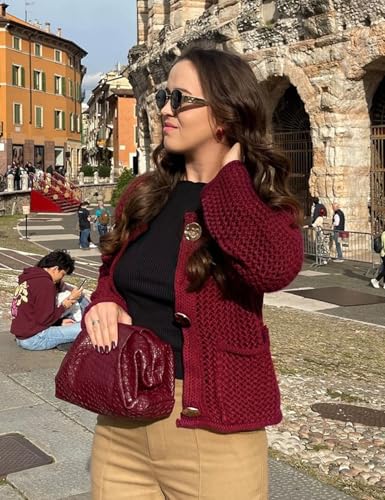 Image of Wyeysyt Womens Cropped Cardigan Sweaters Chunky Knit Gold Button Down Open Front Cardigan Long Sleeve Crop Crochet Sweaters
