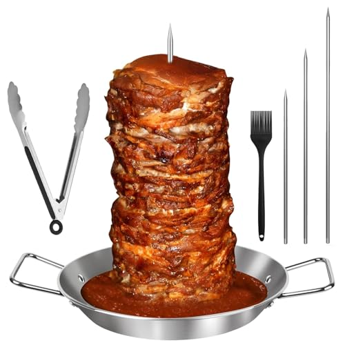Vertical Kebab Plate and Skewer Stand Stainless Steel Chicken Skewers Pan BBQ Skewer Rack with Handle Grill Plate Stand for Whole Chicken Fish Sausage Steak