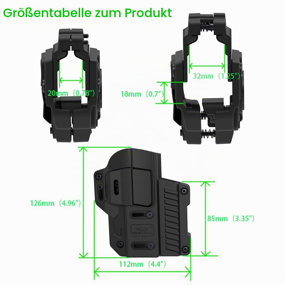 360 ° drehbares universelles taktisches Holster, OWB-Holster passend für die meisten gängigen Pistolen in voller Größe und Kompakt-Pistolen