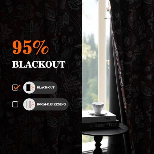 Image of MYSKY HOME Floral Boho Blackout Curtains & Drapes 95 inch Curtains 2 Panels Set for Living Room Bedroom Vintage Farmhouse Curtains Heat Block Sound Reduce Drapes with Patterned Bird Design, 52 inch Wide