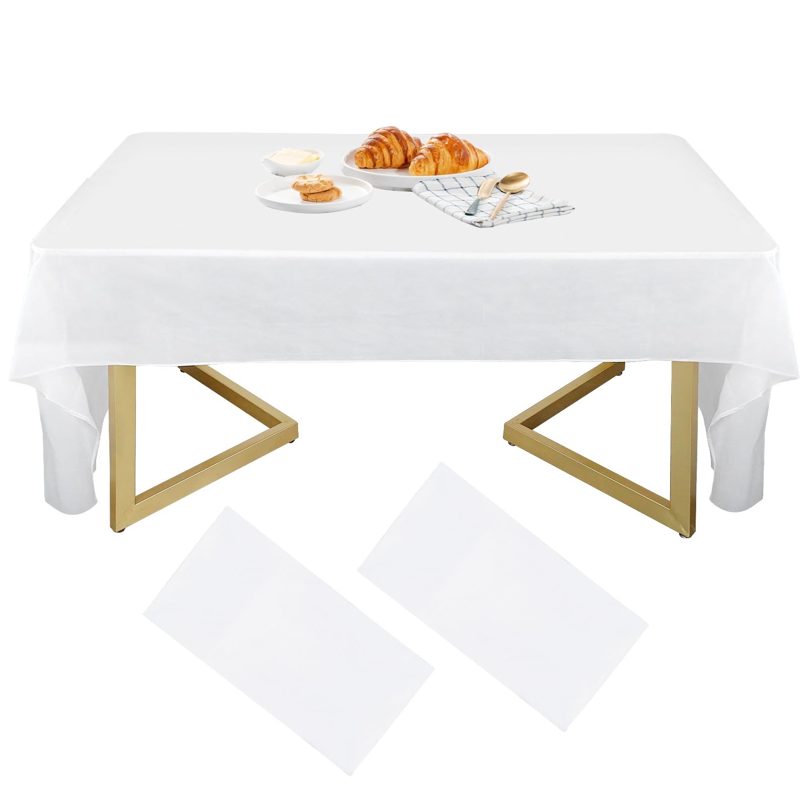 HXMJIED 2 Pcs Rectangle White TableCloth, 137 x 274 cm Rectangle Table Cloth Waterproof Wipe Clean Party Dining Table Covers for Picnic, Wedding, Party, Kitchen, Event Decoration