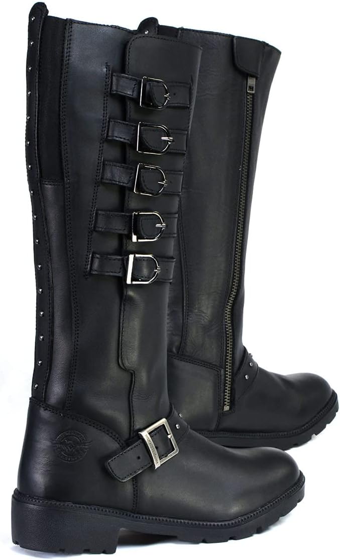 Milwaukee Leather MBL9395 Womens Black 17 Inch Side Strap Riding Boots with Side Zipper Entry (numeric_5)