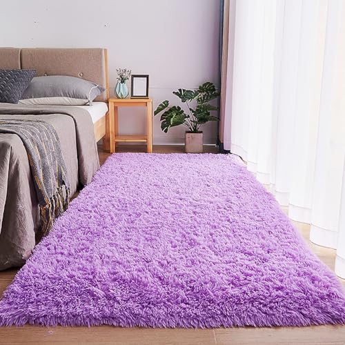 Tapis à poils longs violet doux avec envers antidérapant