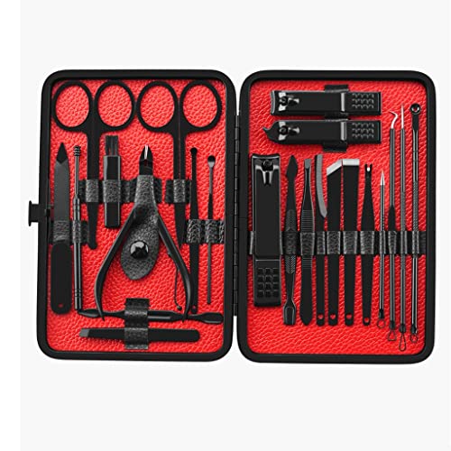 N/A Supper Complete 23 Pieces Manicure Set Nail Kit Art Tools Toenail Pedicure Care Ingrown Trimmer Clipper Professional (Color : Black, Size : 23pcs)