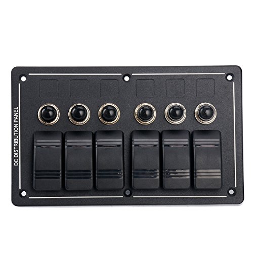 Amarine-Made 6 Gang Aluminium Led Rocker & Circuit Breaker Waterproof Marine Boat Rv Switch Panel - Amlb6Z #TOP13