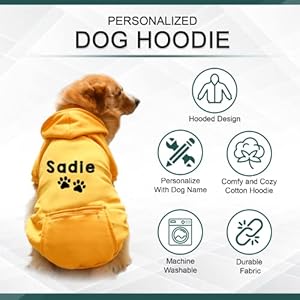 Personalized Dog Hoodie – Stylish Custom Dog Shirt with Embroidered Dog’s Name and Paws – Hooded Dog Sweatshirt Warm – Orange Cotton Dog Hoodies Winter Pullover with Pockets – X-Large