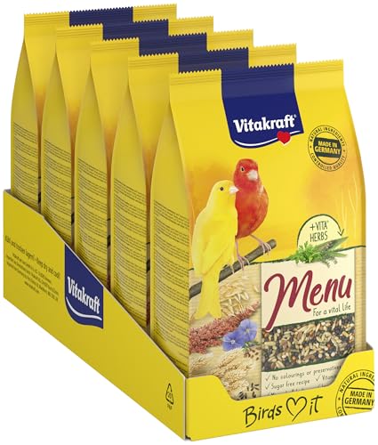 Vitakraft Menu - Aliment complet pour canaris - Mélange de graines - Riche en vitamines et minéraux - Recette sans sucre ajouté (5 x 1kg)