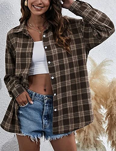 Bozanly Flannel Buffalo Plaid Shirts for Women Oversized Button Down Shacket Blouse Tops2