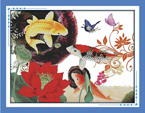 Kit point de croix Fleur de carpe cadeau Noël fait main kit complet broderie