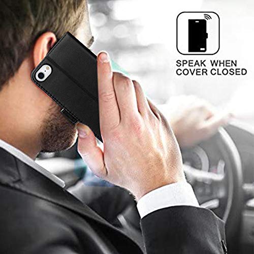 Fyy Genuine Leather Case For Iphone Se Case 2022 (3Rd Gen)/ Iphone Se Case 2020 (2Nd Gen)/ Iphone 7 Case/Iphone 8 4.7" [Rfid Blocking] [Kickstand] Flip Folio Wallet Case With Card Slots Black #TOP5
