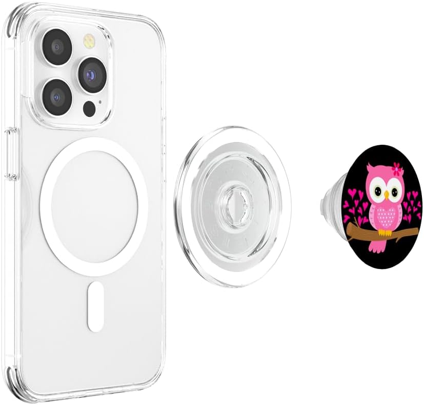 Night Owl Gifts Owls Pink Black PopSockets MagSafe PopGrip for iPhone