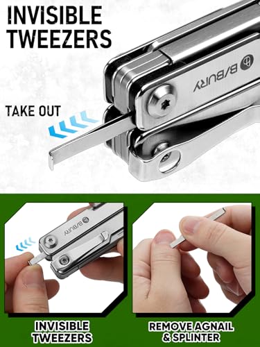 BIBURY Mini multitool tang met onzichtbare pincet, 10-in-1 EDC multitool met glasbreker, rugclip, gordelsnijder voor buiten, kamperen, vissen, outdoor mini-gereedschap, ideaal cadeau voor vrouwen en - Afbeelding 5