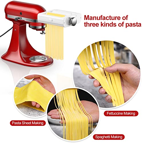 Pasta Maker Attachment For Kitchenaid Stand Mixers -3 In 1 Set Pasta Attachments Includes Pasta Roller, Spaghetti Fettuccine Cutter, Pasta Machine Attachment Accessories For Kitchenaid #TOP1