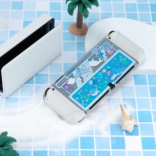 GeekShare Protective Case Slim Cover Case Compatible with Nintendo Switch OLED Console and Joy Con, Shock-Absorption and Anti-Scratch Cover Skin for Switch OLED 2021- Shark Party (Clear) - Image 6