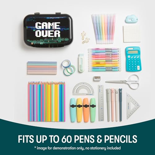 Image of ZIPIT Recycled Plastic Pencil Box for Boys, Large Pencil Case, Gamer | Durable box for kids, made of recycled, PVC-free plastic, transparent stackable design with name tag, holds 60 pens & pencils