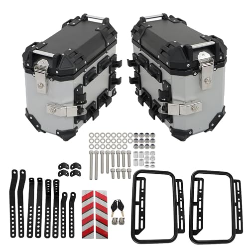 Alforjas laterales universales para motocicleta GXYWADY, caja dura de aluminio plateado de 36 L con soportes de fijación miniatura 1