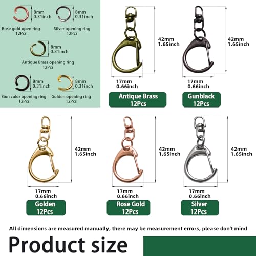 Keadic 120 Stück Schwenkverschlüsse Lanyard Snap Hook & Open Jump Ring, Hummer Claw Verschlüsse für Clip, 5 Farben Bulk Verschlüsse Tiny Jump Ringe, Hummer Claw Kit für DIY Handwerk