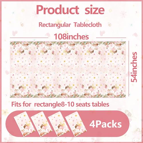 BCCSNNM 4 Pcs Fairy Theme Plastic Table Covers, Rectangular Waterproof Disposable Tablecloths for Girls Birthday Party Baby Shower Decorations,54 x 108 Inch by BCCSNNM - Image 2
