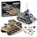 WW2 Army Tank Toys Building Kit Compatible with Lego, Create a German Tiger & an American M4 Sherman Models with 1184 Blocks, Great Military Toy Gifts for Boys, Kids Age 8-14